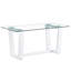 Grande table de salle à manger en verre rectangulaire moderne minimaliste pour 6 à 8 personnes avec plateau en verre trempé de 0,4 po et support trapézoïdal en bois aggloméré blanc, pour la cuisine, le salon, la salle de réunion et la salle de banquet F-1550