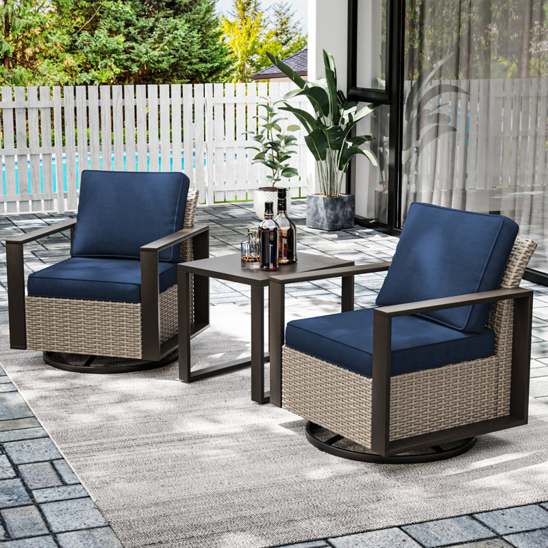 Gieselind Wicker 2 - Person Patio Conversation Set with Cushions, Blue