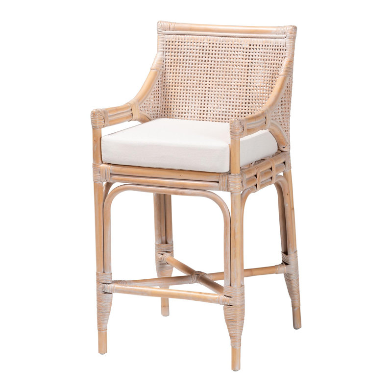 Bali & Pari Allen Natural Rattan Counter Stool - Handwoven Wicker Stool With Lattice Back And Removable Cushion, Counter Height Seating For Kitchen Island Or Lounge