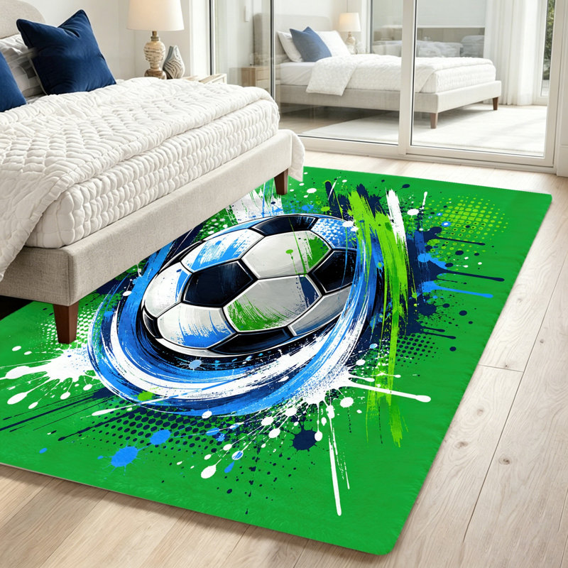 Vibrant Soccer Ball Area Rug, Room Decor, Durable Non-Slip Machine Washable Indoor Floor Mat for Living, Bedroom, Gaming, Playroom, World Cup Soccer Decor