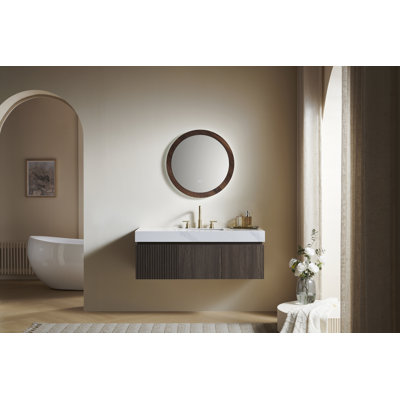 Muri 48" Bathroom Vanity&Sink, Floating Plywood Storage Cabinet With Drawer&Doors, Carrara White Sintered Stone Top&Ceramic Basin With  8'' widspread 3 Holes, Pre-Assembled, Espresso Woodgrain