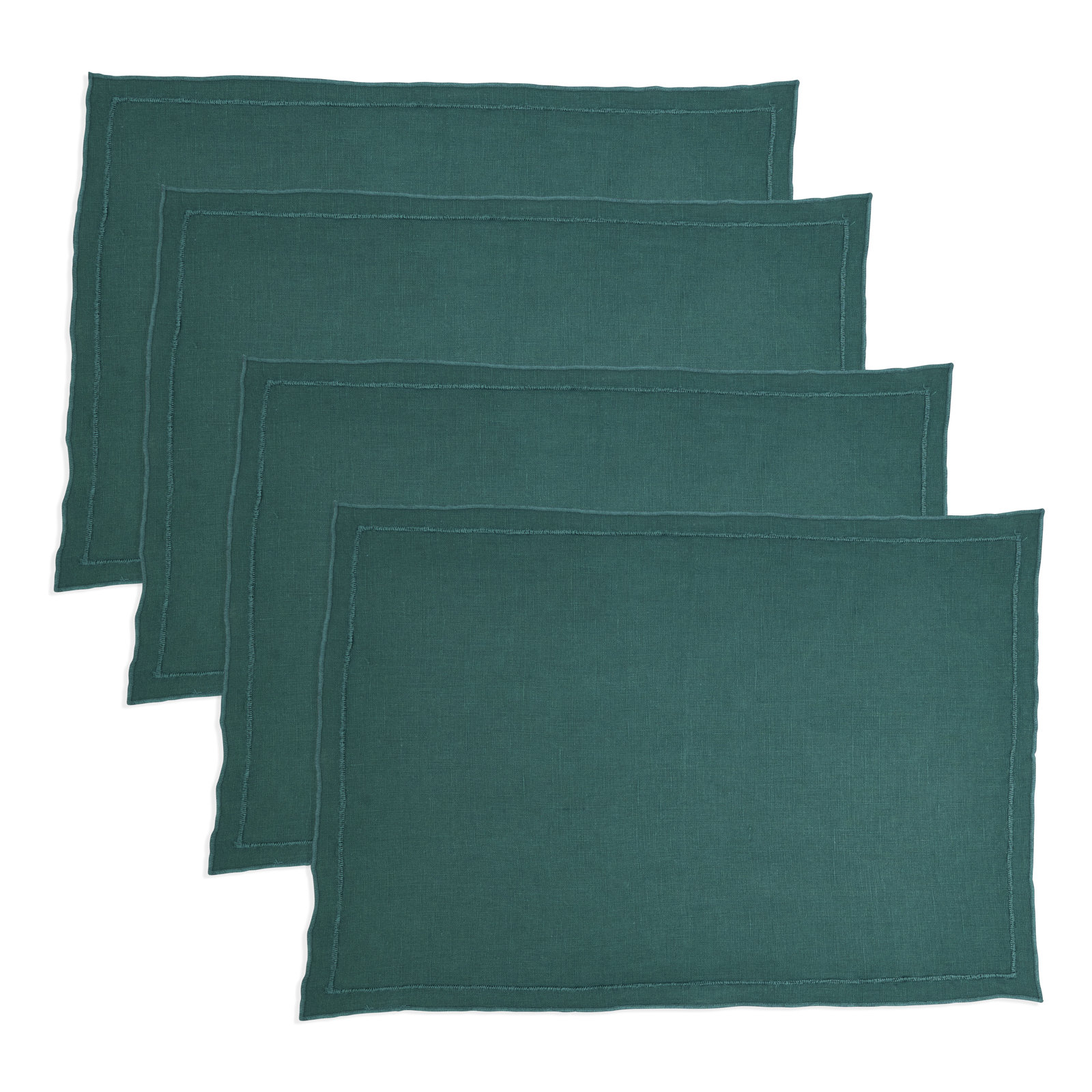 Stonewashed Overlock Edge Placemat (Set of 4), Green