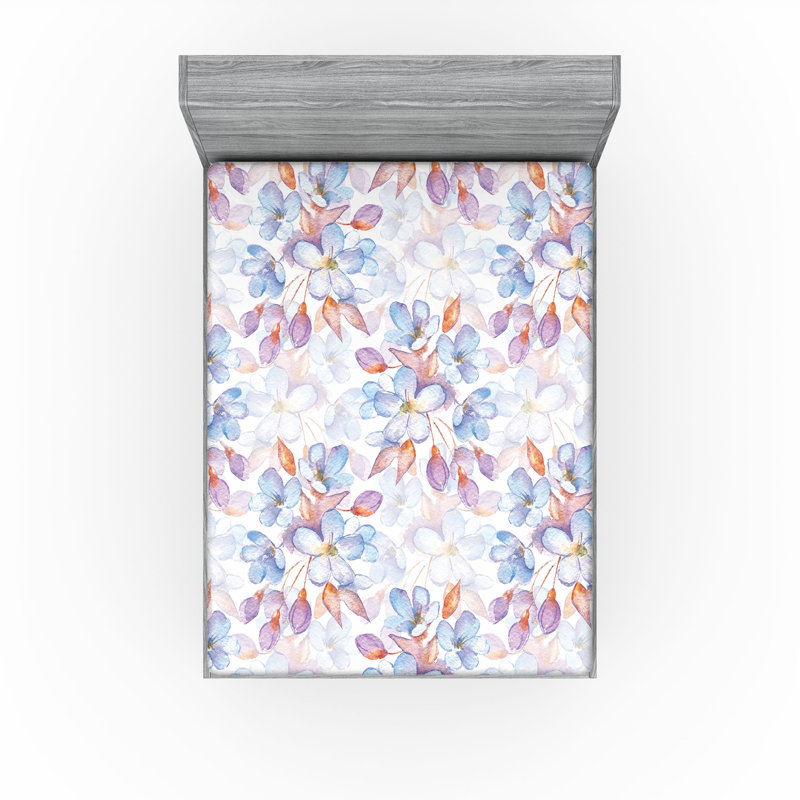 Drap-housse Ambesonne, Drap-housse de taille très grand, Lavande, bleu, rubis pâle / floral
