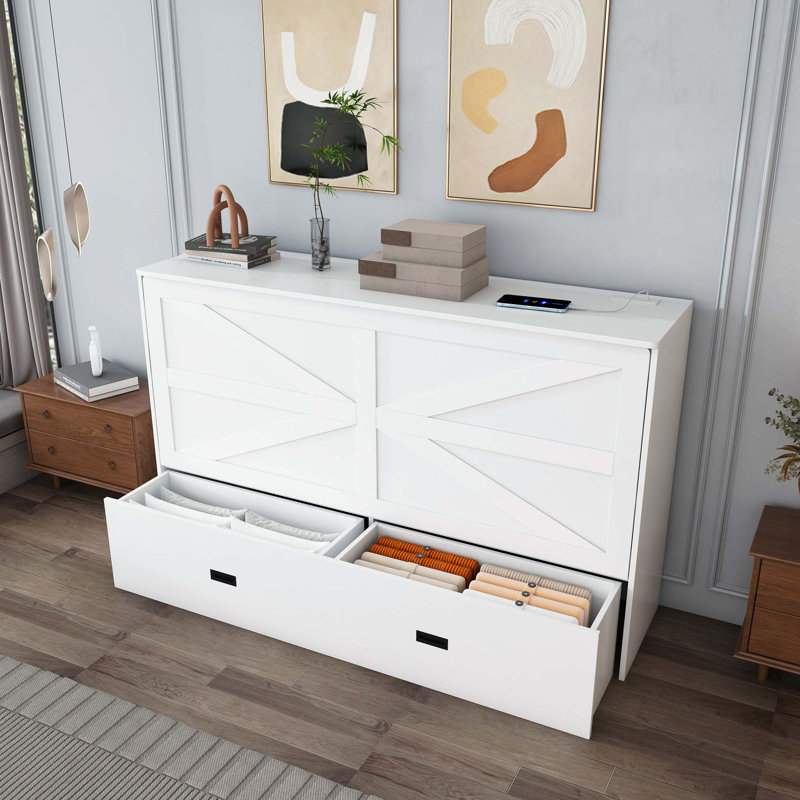 Space-Saving Murphy Bed with Integrated Storage and Charging Station