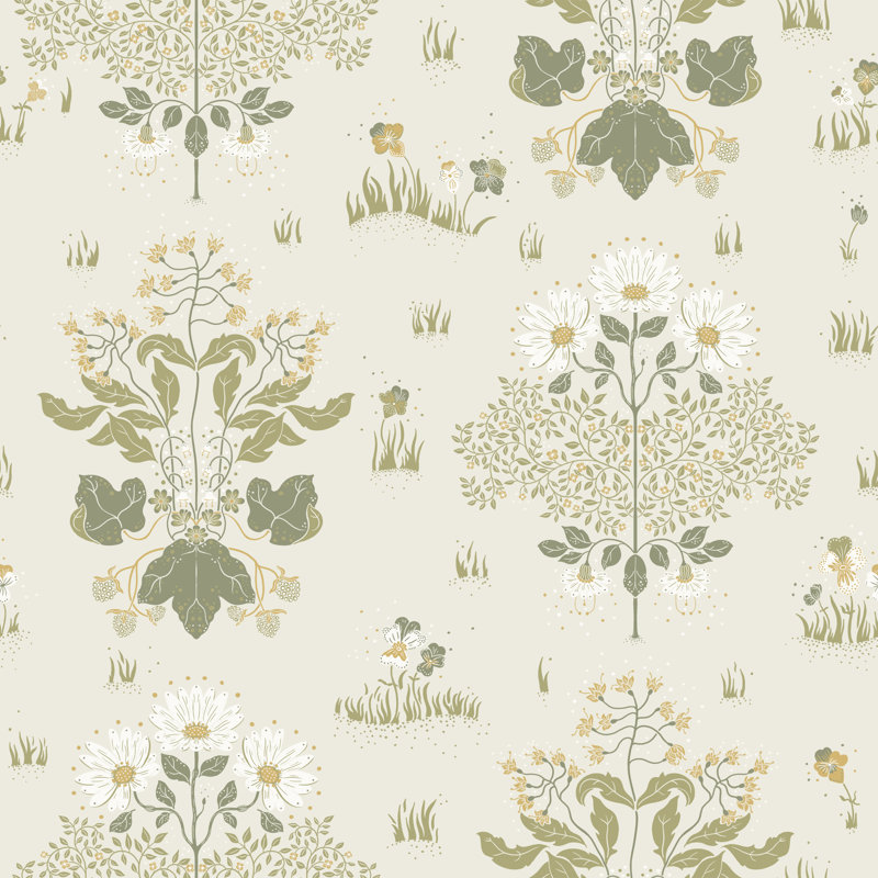 Hjarterum Edla Wild Flower Field 10.05m x 53cm Matte Wallpaper Roll, Yellow