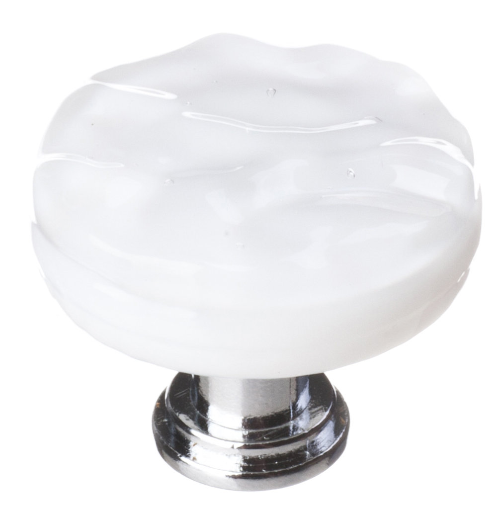 Glacier Mushroom Cabinet Knob, Polished Chrome, White
