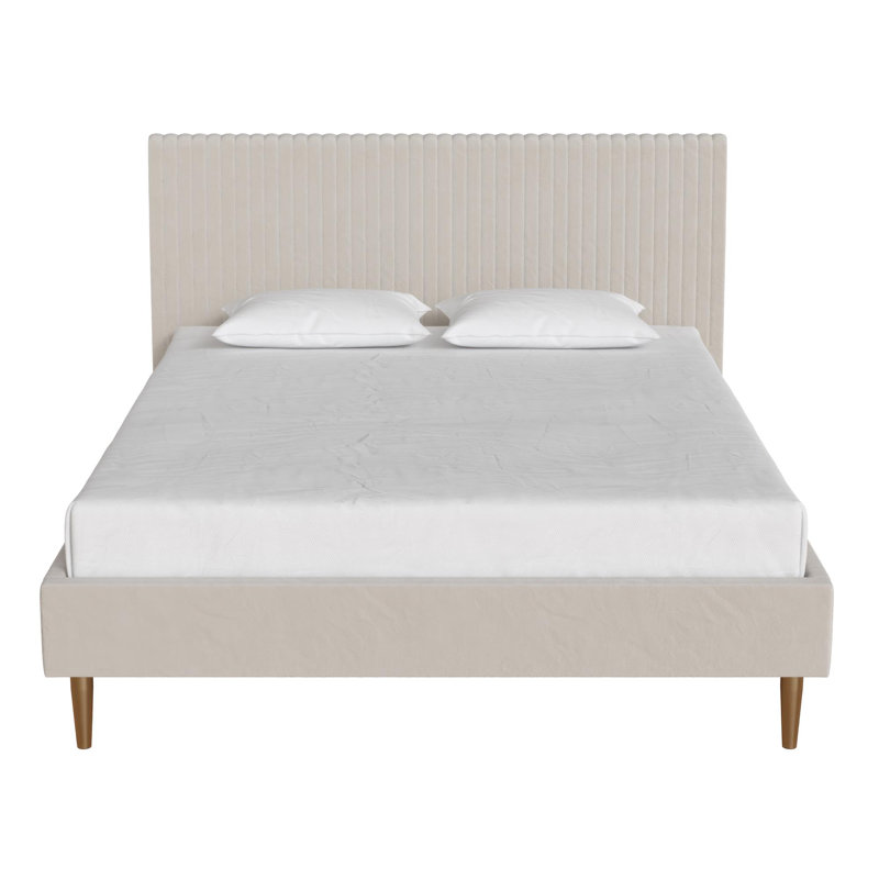 Daphne Upholstered Platform Bed, Full, Ivory Velvet