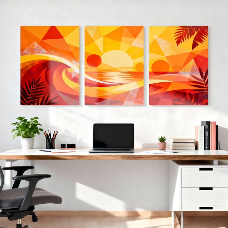 «Abstract Tropical Sunset», ensemble de 3 reproductions d'art sur toile tendues sur toile, H 18 po x l 36 po