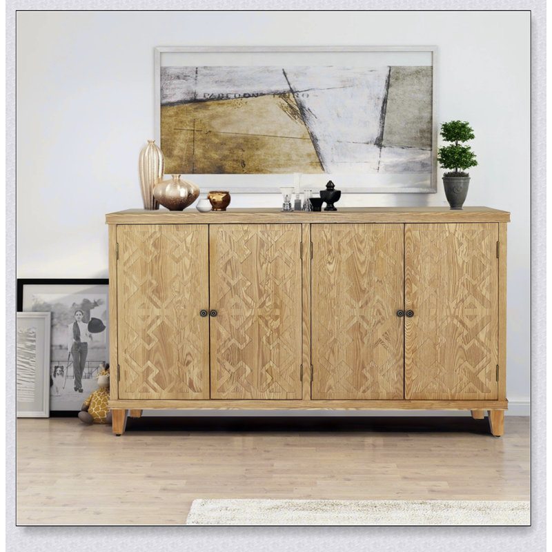 59 Inch Brown Accent Cabinet With 4 Doors, Spacious Storage For Entryway, Living Room, And Dining Room