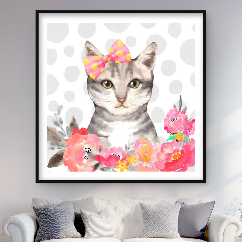 Charmant chat gris, reproduction encadrée pour la décoration intérieure