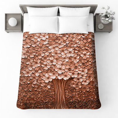 Couvre-lit matelassé bronze à motif floral
