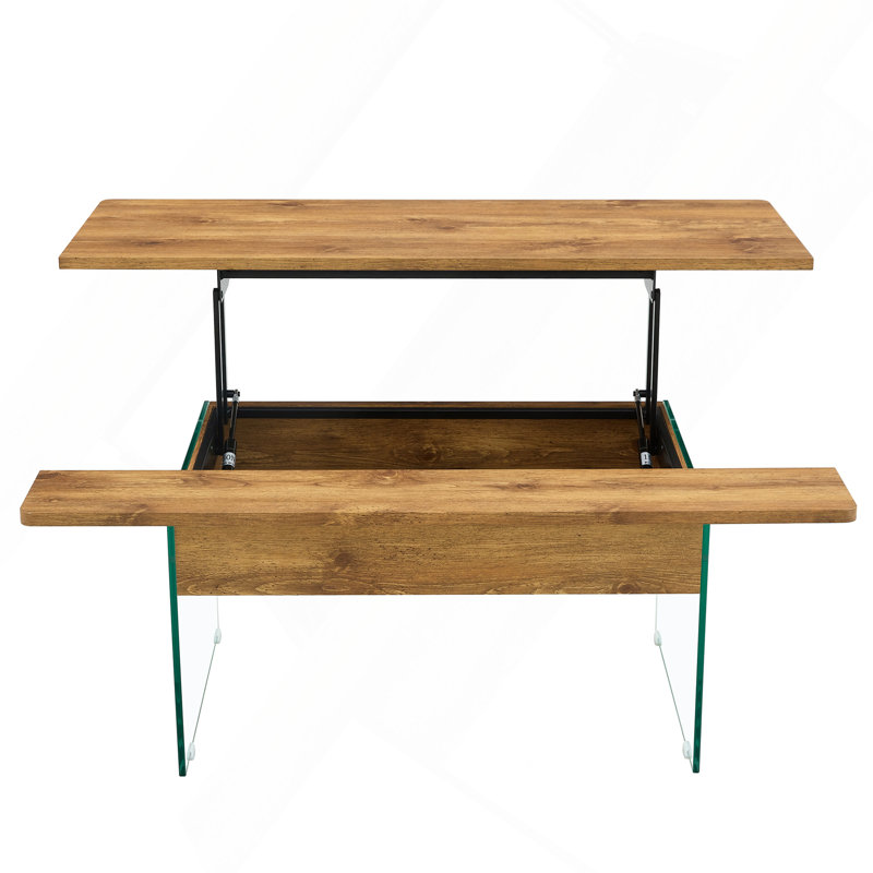 Multifunctional Lift Top Coffee Table  - Light Wood Color Grain Sticker, Yellow, Wood