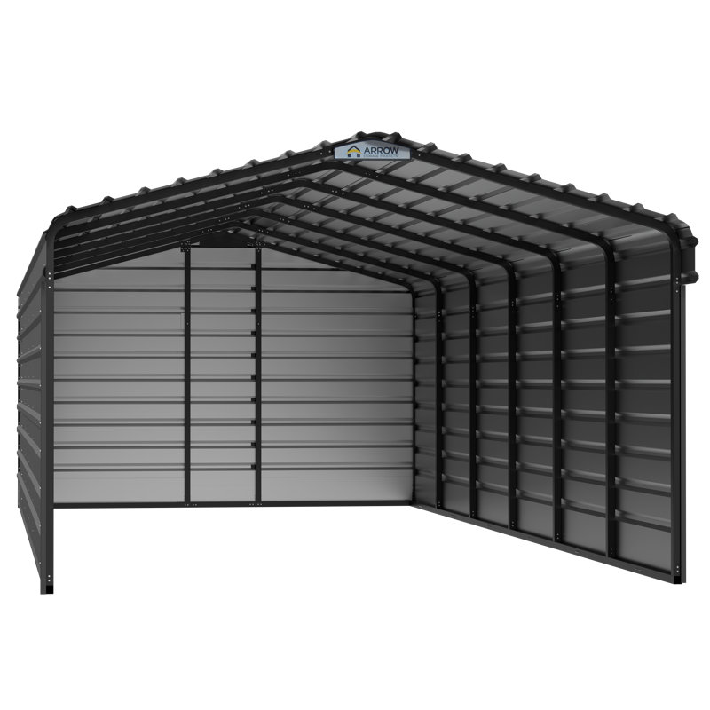 Steel Carport With 3 Wall Kits, 12X29X07, Gray, 12' H X 29' W X 07' D