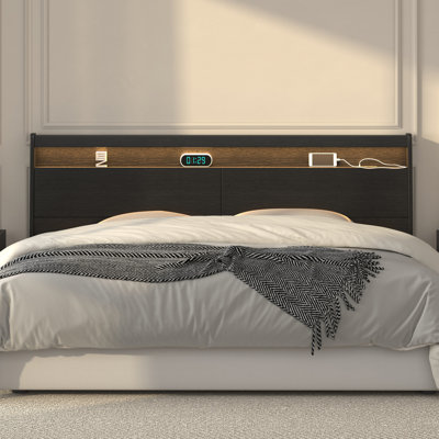 Headboard Queen Size Black with Storage, LED Light, USB Ports & Power Outlets – High-Quality, Space-Saving Design