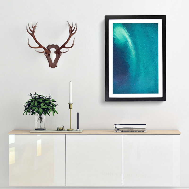 View if the Northern Lights in Abstract - Picture Frame Painting Print, 27cm H x 36cm W x 2cm D, Black Framed