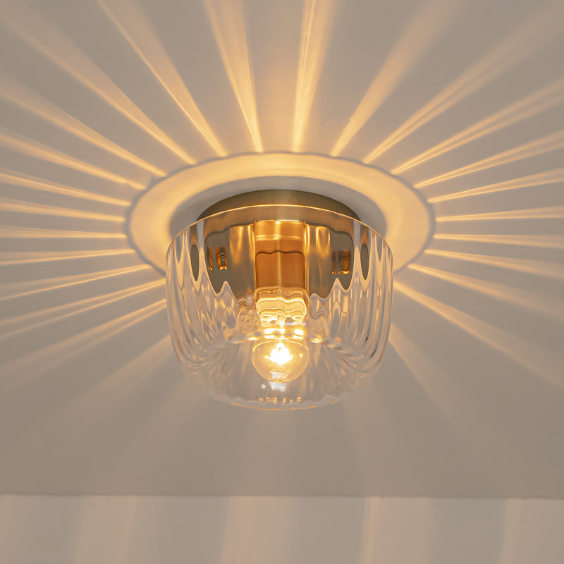 1-Light 6.3" Modern Transitional Round Ribbed Glass Flush Mount Ceiling Light