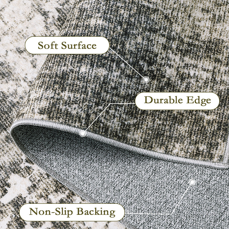Tapis abstrait lavable à la machine Annie avec envers antidérapant, Tapis de couloir 2 pi x 6 pi