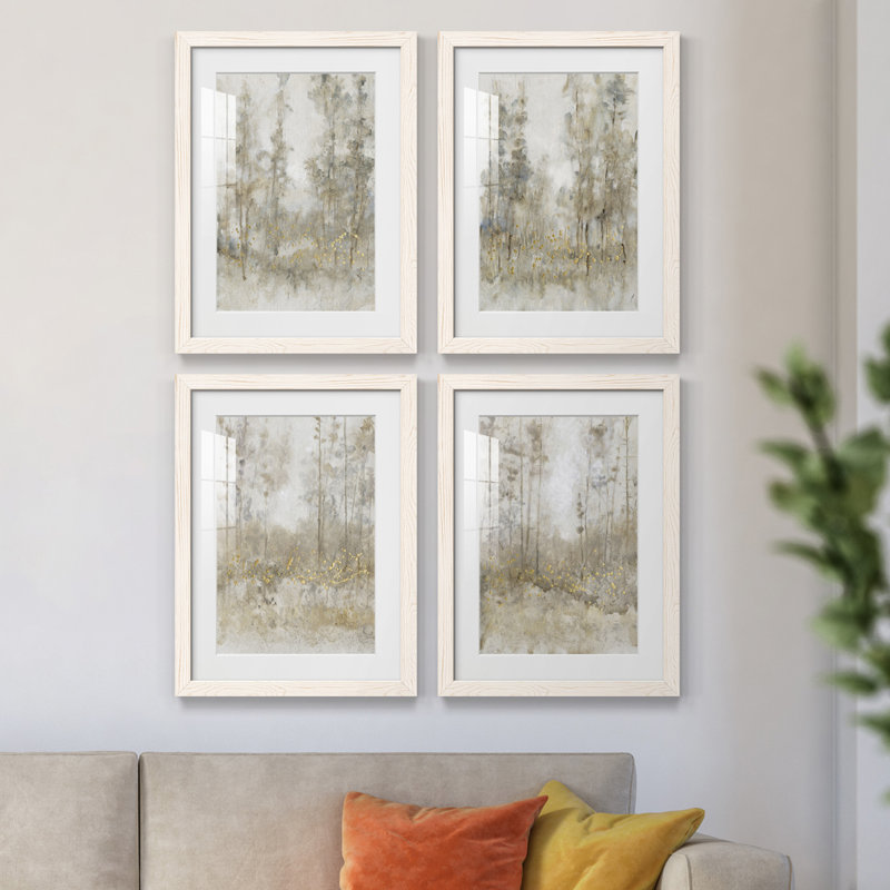 Thicket of Trees I - ensemble de 4 peintures encadrées, H 24 po x l 72 po x P 1,5 po, Cadre blanc