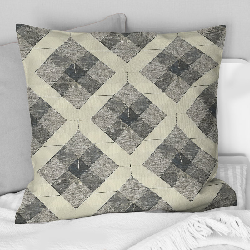 Coussin Beige gris à motif pied-de-poule II, H 18 po x l 18 po