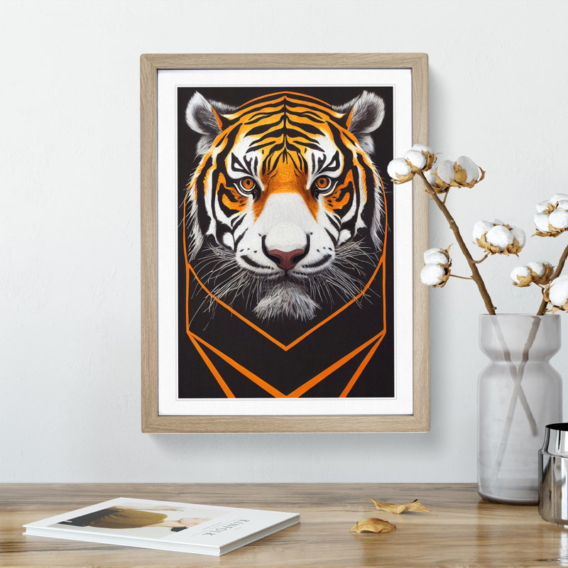 Futuristic Tiger No.2 Abstract - Single Picture Frame Print, Oak, 64cm H x 46cm W x 2cm D