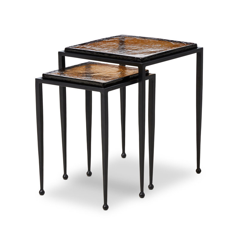 Dalston Glass Nesting End Table, Amber Cast Glass