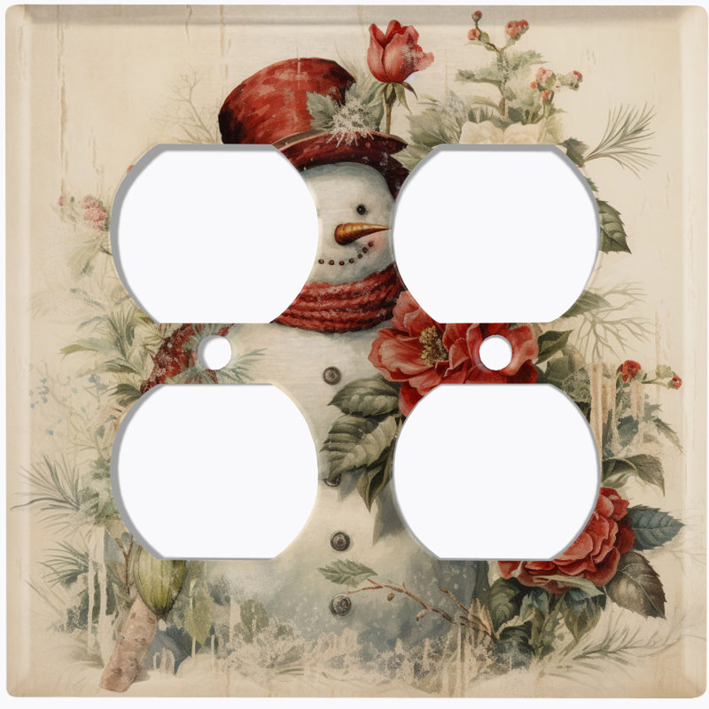 Christmas Festive Snow Man Flower 2 - Gang Toggle Light Switch Standard Wall Plate