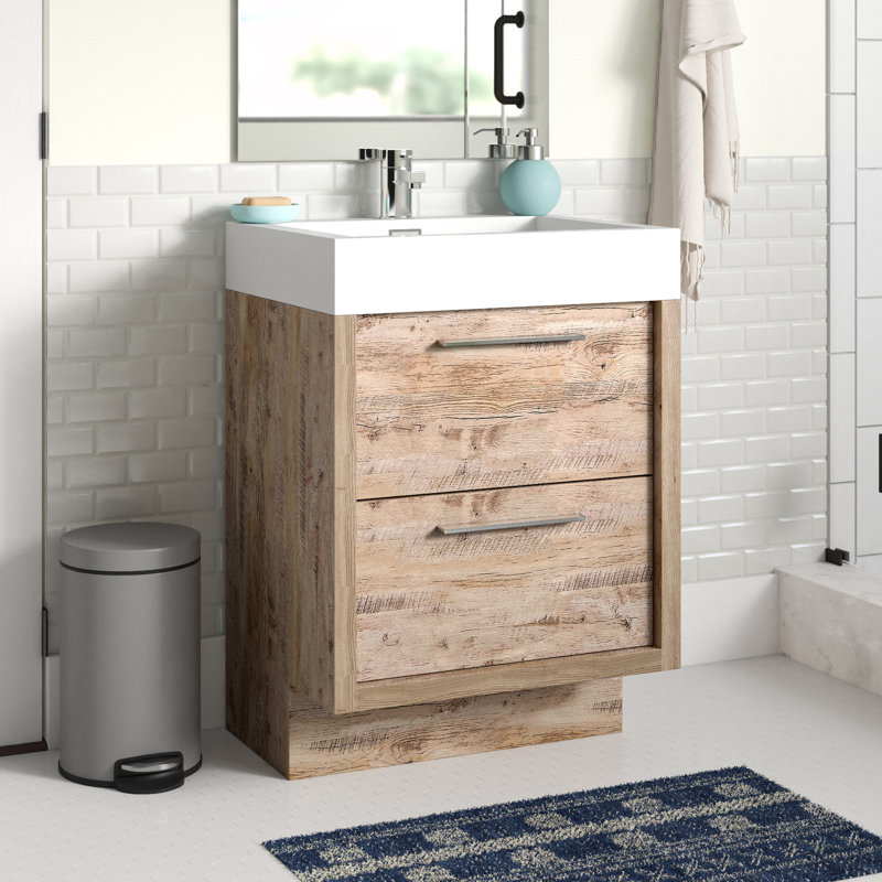 Walker 600 mm Freestanding Single Vanity with Integrated Resin Basin, Light Sawn Oak