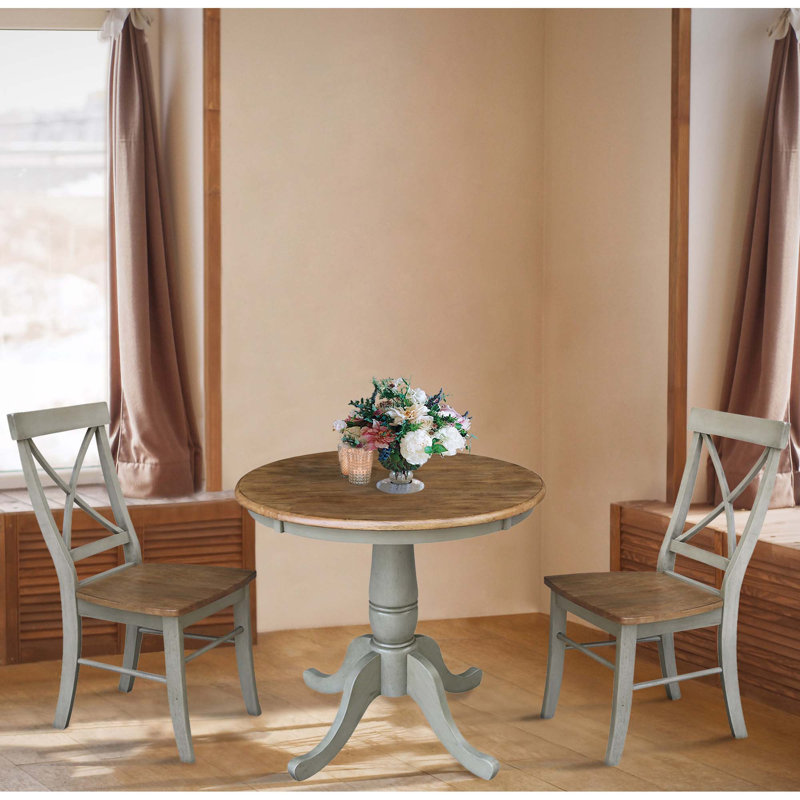 Dequindre 2 - Person Solid Wood Top Pedestal Dining Set, Hickory/Stone