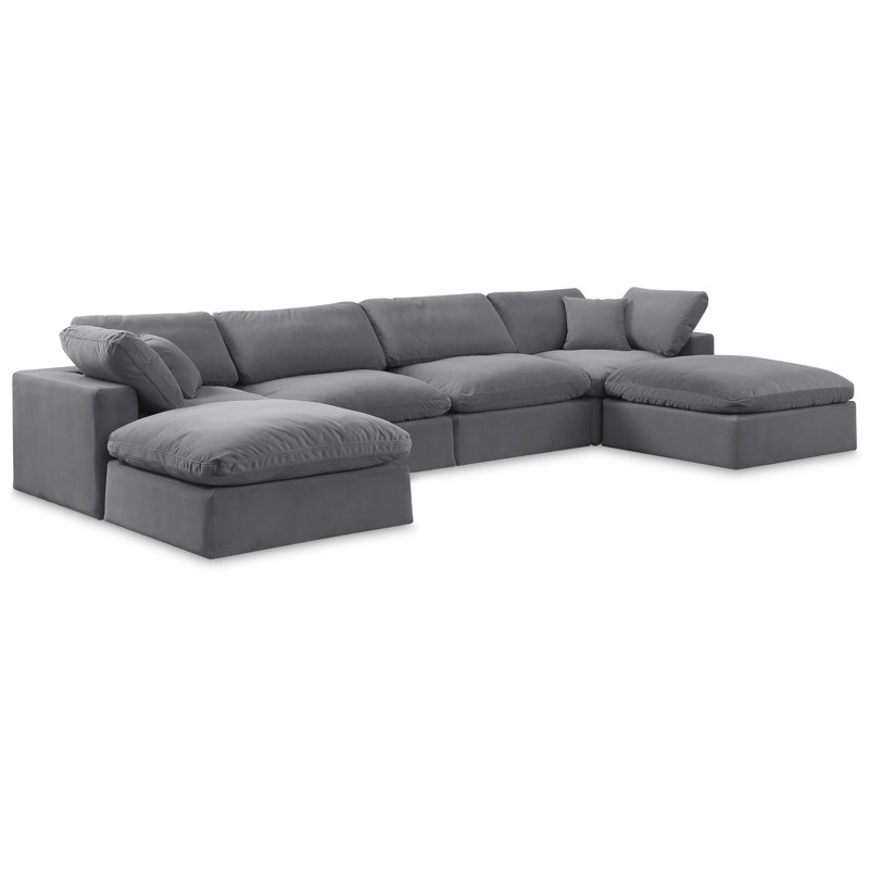 Islaen 160" Wide Velvet Reversible Modular Corner Sectional with Ottoman, Grey Velvet