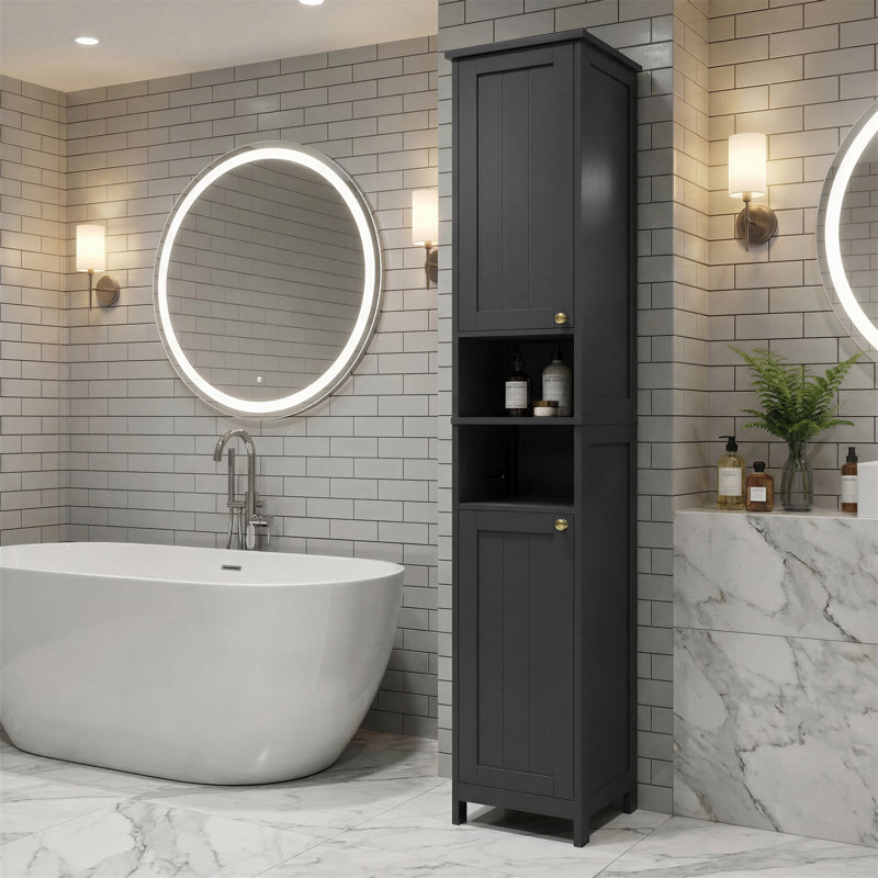 Armoire de rangement avec lumières Evadean, Noir, H 67 po x l 12 po x P 12 po