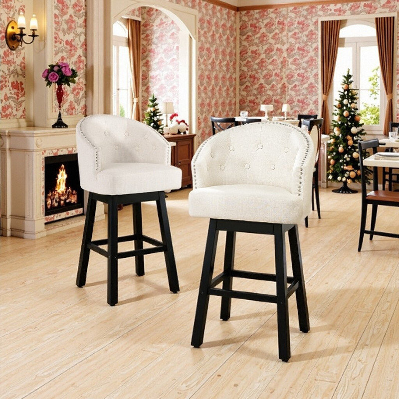 Ensemble de 2 tabourets de bar pivotants à 360 degrés, structure en bois d'hévéa, siège capitonné, hauteur 41,5, hauteur de siège 31,25