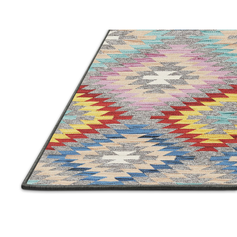 Tapis contemporain rouge / vert, Rectangle 5 pi x 8 pi