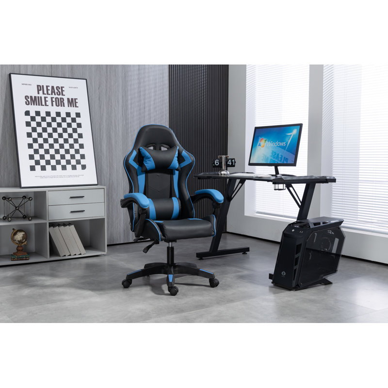 Inbox Zero Adjustable Reclining Ergonomic Swiveling PC & Racing Game Chair, Blue