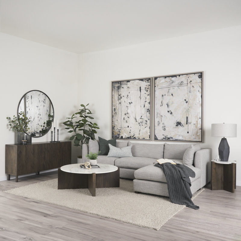 Lotus Marble Top Single Coffee Table, Dark Brown
