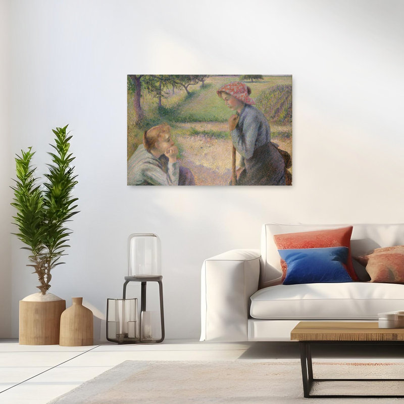 Deux jeunes paysannes, 1891-1892, estampe d'art mural contemporain abstrait impressionniste représentant un paysage
