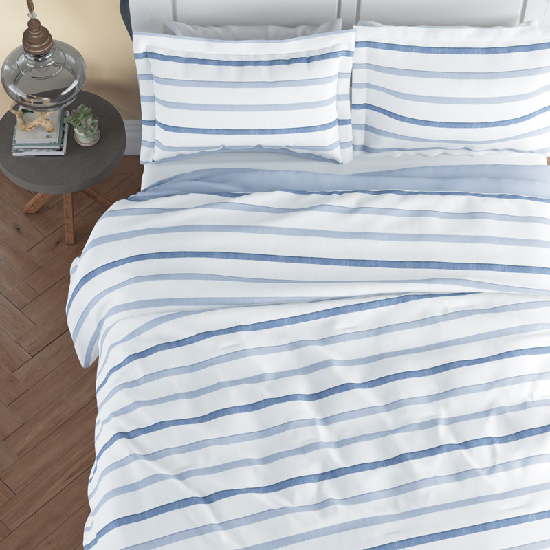 Ensemble d'édredon à rayures gaufrées Trely Soft, Édredon double/grand et 2 taies décoratives