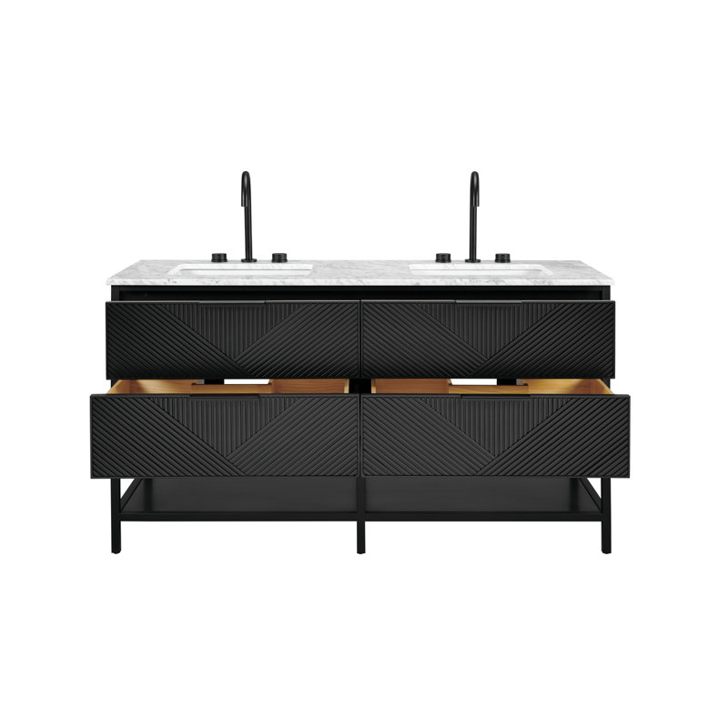 Diamond 60 in. Double Vanity, Italian Carrara Marble, Charcoal Black, Matte Black