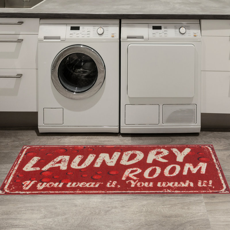 Non-Slip Rubberback Red Laundry Room Runner Rug