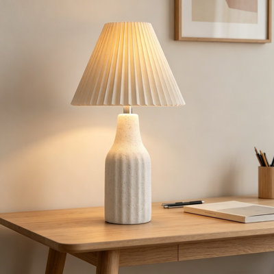 22.3" H Modern White Ceramic Table Lamp with Pleated Fabric Shade for Bedroom, Living Room, Small Spaces