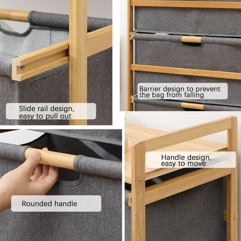 Étagère de rangement en bambou avec 4 paniers à tiroirs en tissu avec sacs à paniers amovibles