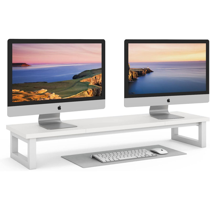 Dual Monitor Stand Riser, 39Inch Large Monitor Stands For 2 Monitors, Computer Monitor Stand, Wooden Desktop Oraganizer Shelf For Office Desk Computer,Laptop,TV