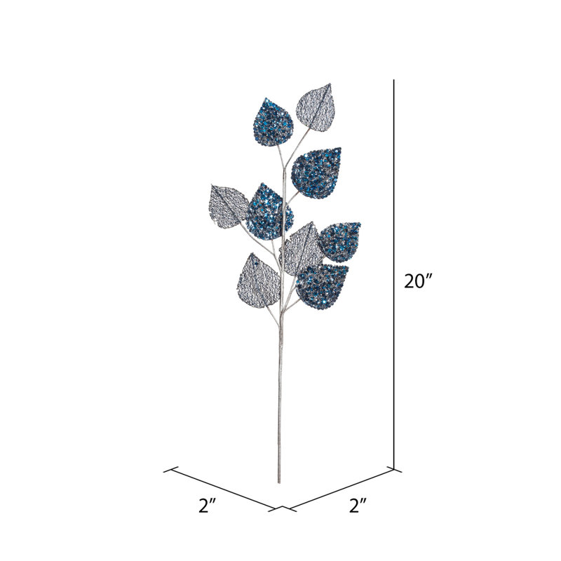 Traditional Blue Glitter Mesh Mulberry Leaf Christmas Spray 3-Pack