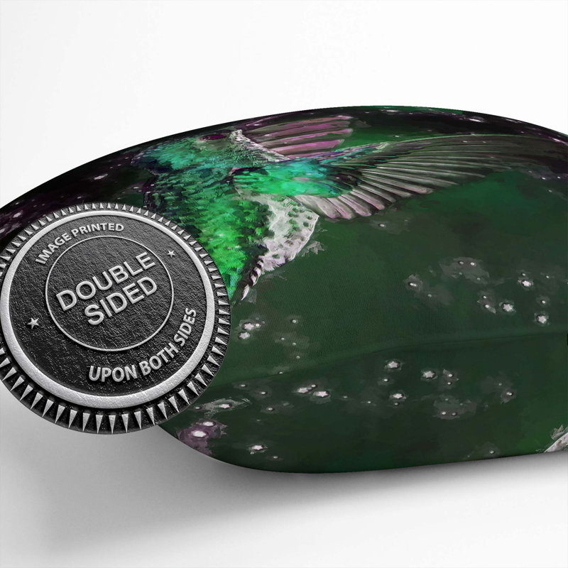 Crowned Hummingbird Cushion with Filling, 40cm H x 40cm W x 15cm D, Olive/Green/Black
