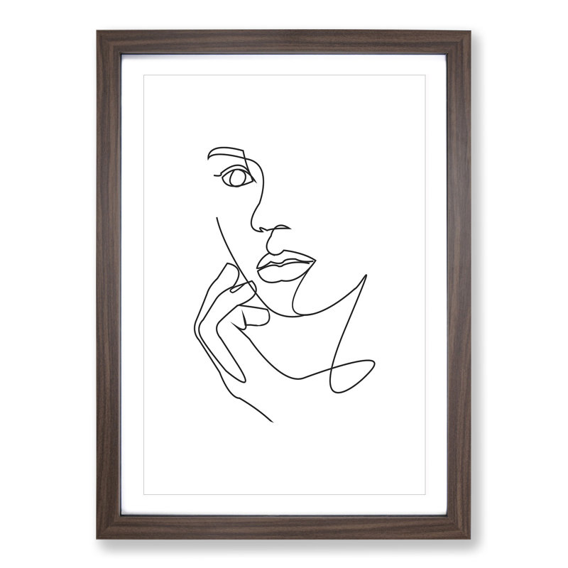 Line Female Face - Framed Print, Walnut Framed, 90cm H x 65cm W x 2cm D