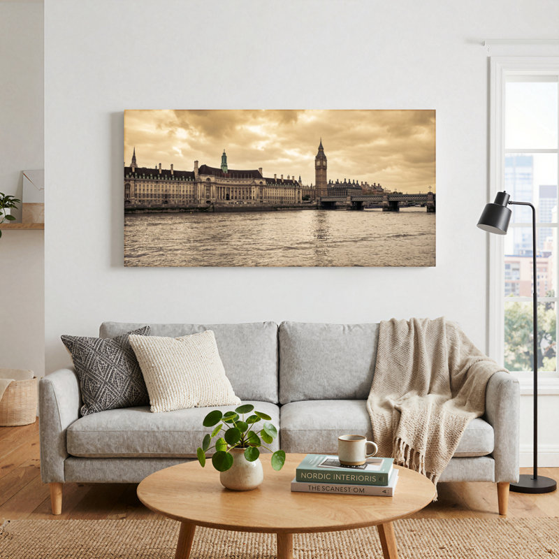Ensemble de 1 tableau sur toile représentant la ligne d'horizon de Londres, L 32 po x H 16 po, Toile tendue