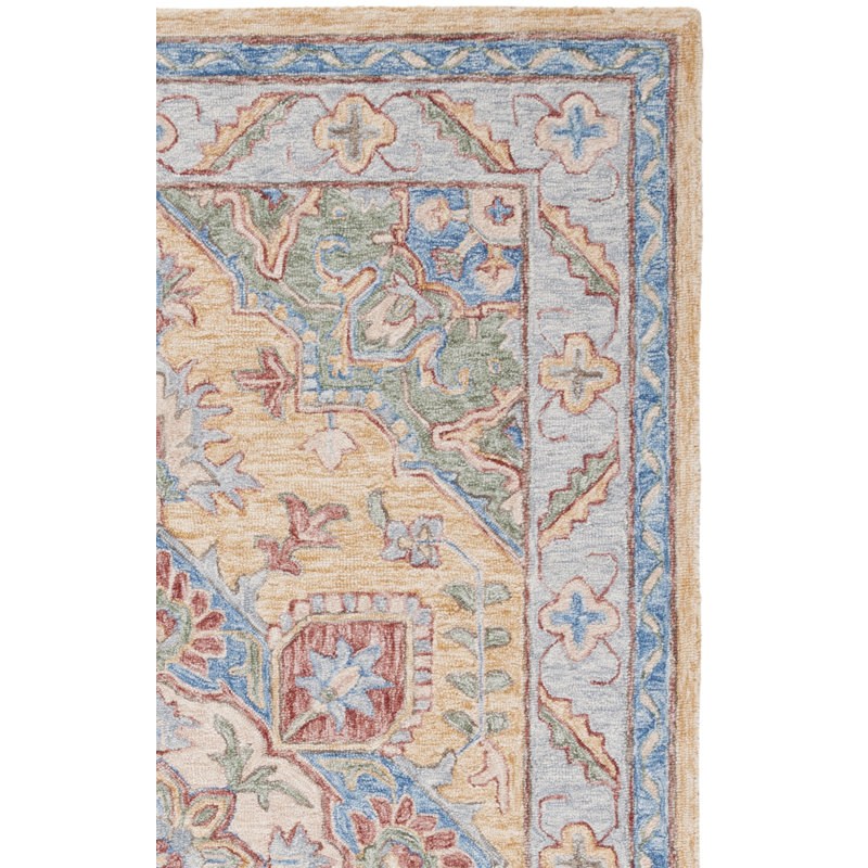 Eldiona Hand Tufted Wool/Cotton/Latex Oriental Rug in Yellow/Rust, Rectangle 3' x 5'