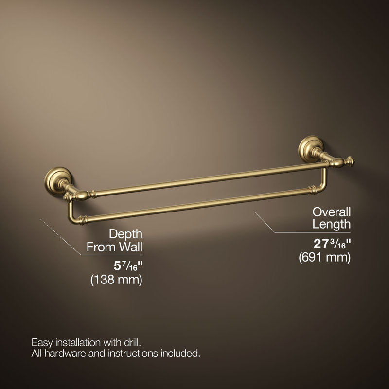 Artifacts® Double 24" Wall Mounted Towel Bar, Vibrant Brushed Gold