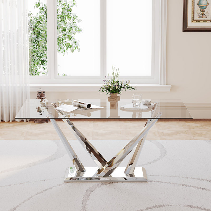 Neya Glass Top Metal Base Dining Table