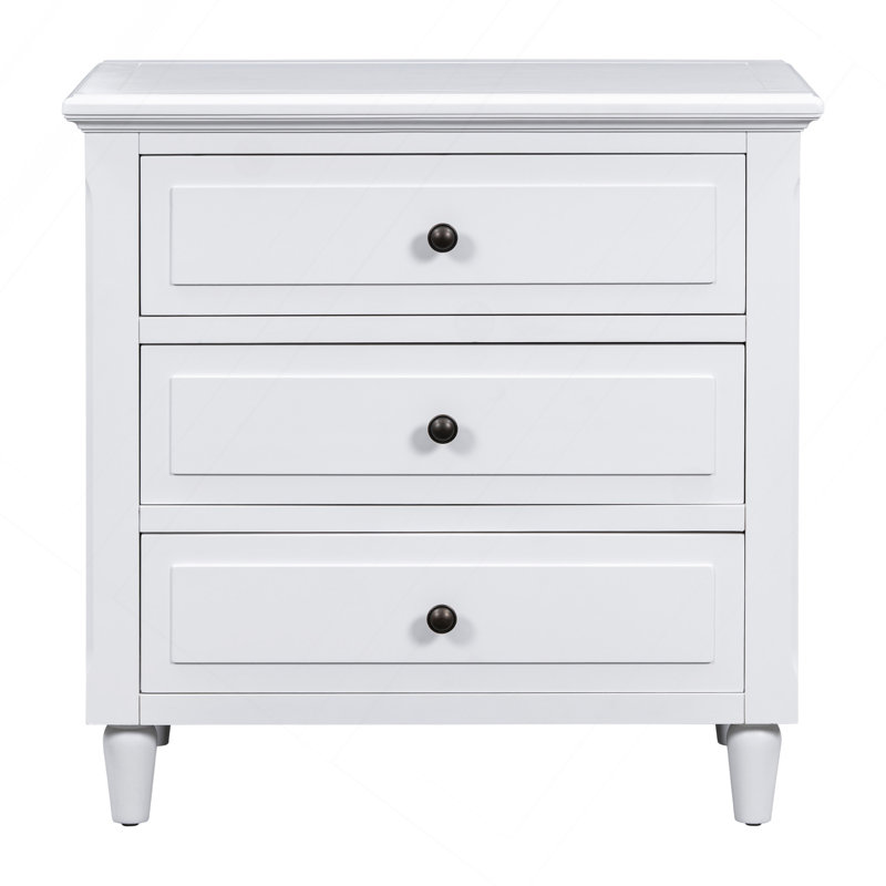 Armoire de rangement en bois à 3 tiroirs avec table de chevet, Blanc