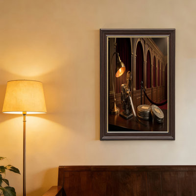 Vintage Film Projector With Brass Lamp And Red Curtains Canvas Wall Art
